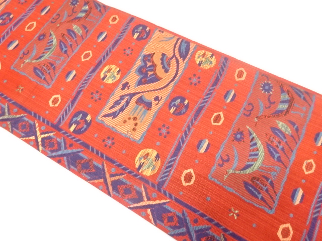 JAPANESE FUKURO OBI / WOVEN FLOWER & BIRD